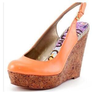 Sam Edelman Mallory Cork Wedge orange slingback size 7.5